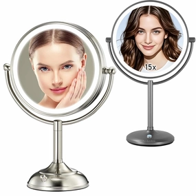 VESAUR Professional 8.5" Large Lighted Makeup Mirror with Brighter Lights(Sliver) and 1x15x Double Sided Lighted Makeup Mirror, 9" Large 5000mAh Rechargeable Magnifying Mirror with 3 Lights (Black)