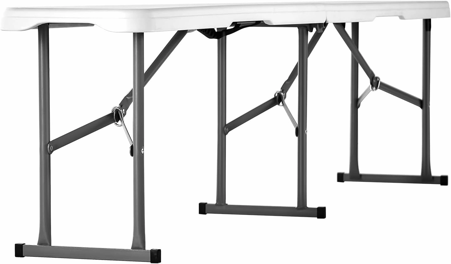 VEVOR Plastic Folding Bench, 6 FT Portable Folding Bench, Smooth HDPE Waterproof Outdoor Bench, Picnic Camping Dining Seat with Carrying Handle, for Garden Soccer Entertaining Activity, White (1 Pack)