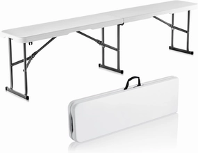 VEVOR Plastic Folding Bench, 6 FT Portable Folding Bench, Smooth HDPE Waterproof Outdoor Bench, Picnic Camping Dining Seat with Carrying Handle, for Garden Soccer Entertaining Activity, White (1 Pack)