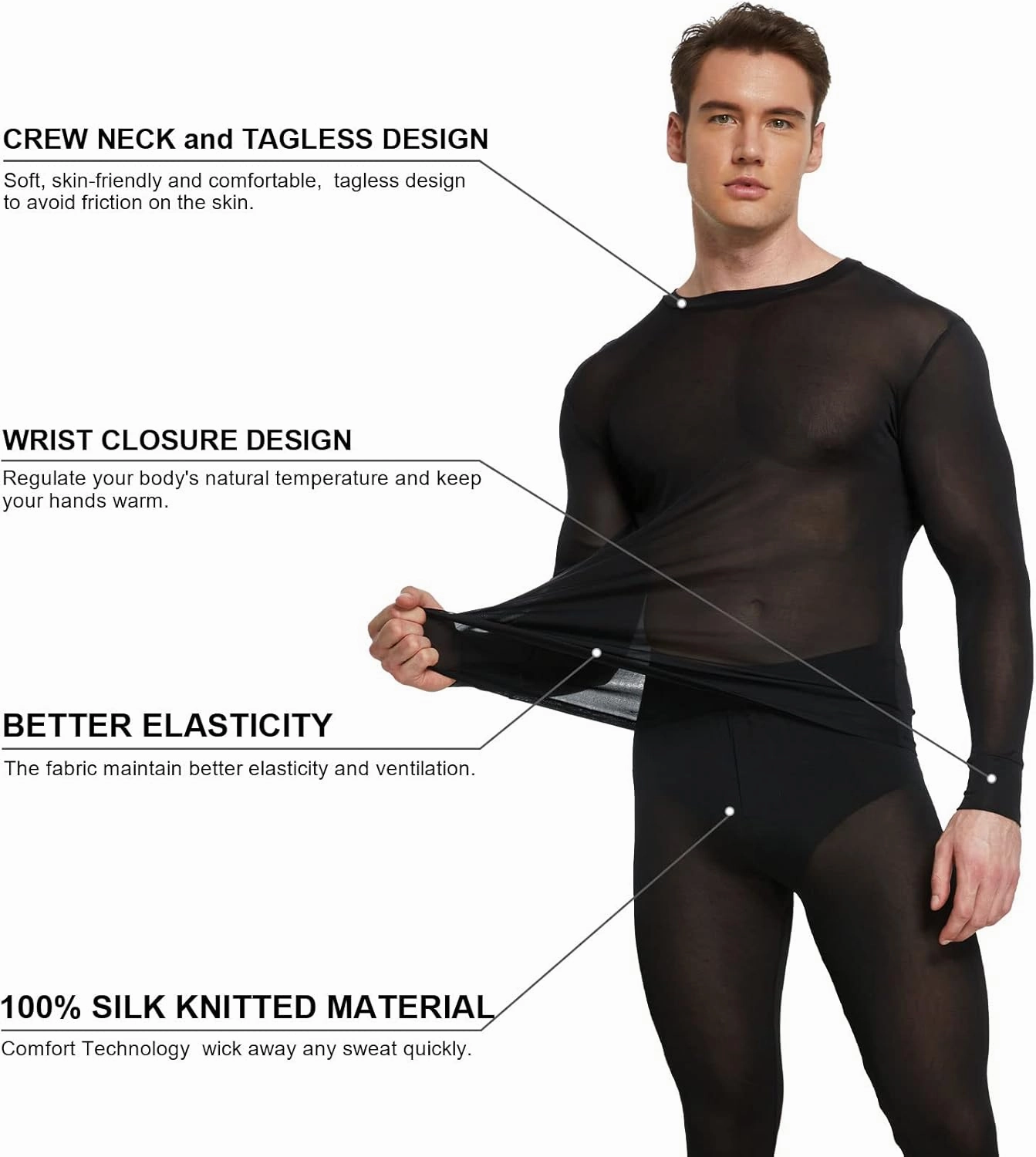 Viamulion Men's Pure Mulberry Silk Knitted Thermal Underwear Set