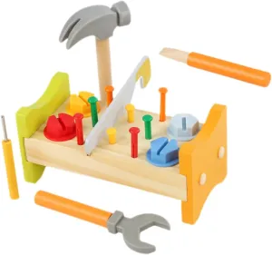 VICASKY 1Set Wooden Educational for Pounding Peg Workbench with Hammer Cognitive Development Tool for for Ages Enhances Hand Eye Coordination and Creativity