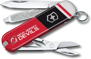 Victorinox Classic SD Swiss Army Knife – Compact 7 Function Swiss Made Pocket Knife with Small Blade, Screwdriver and Key Ring – New Jersey Devils