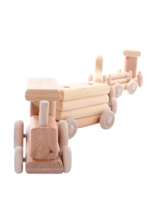 Vintage Classic Natural Wood Train Set w/ 5 Linking Cars