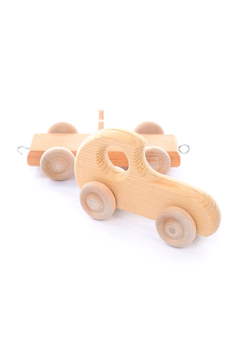 Vintage Classic Natural Wood Train Set w/ 5 Linking Cars