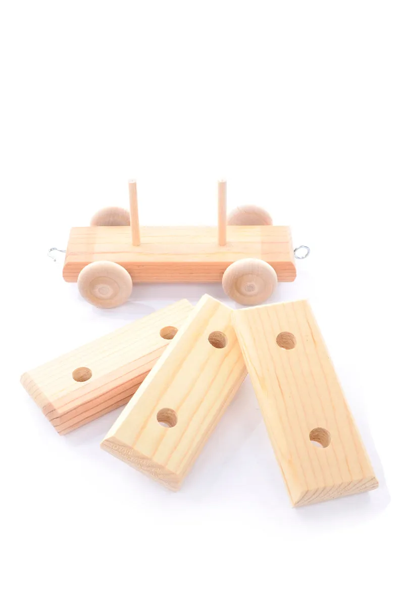 Vintage Classic Natural Wood Train Set w/ 5 Linking Cars