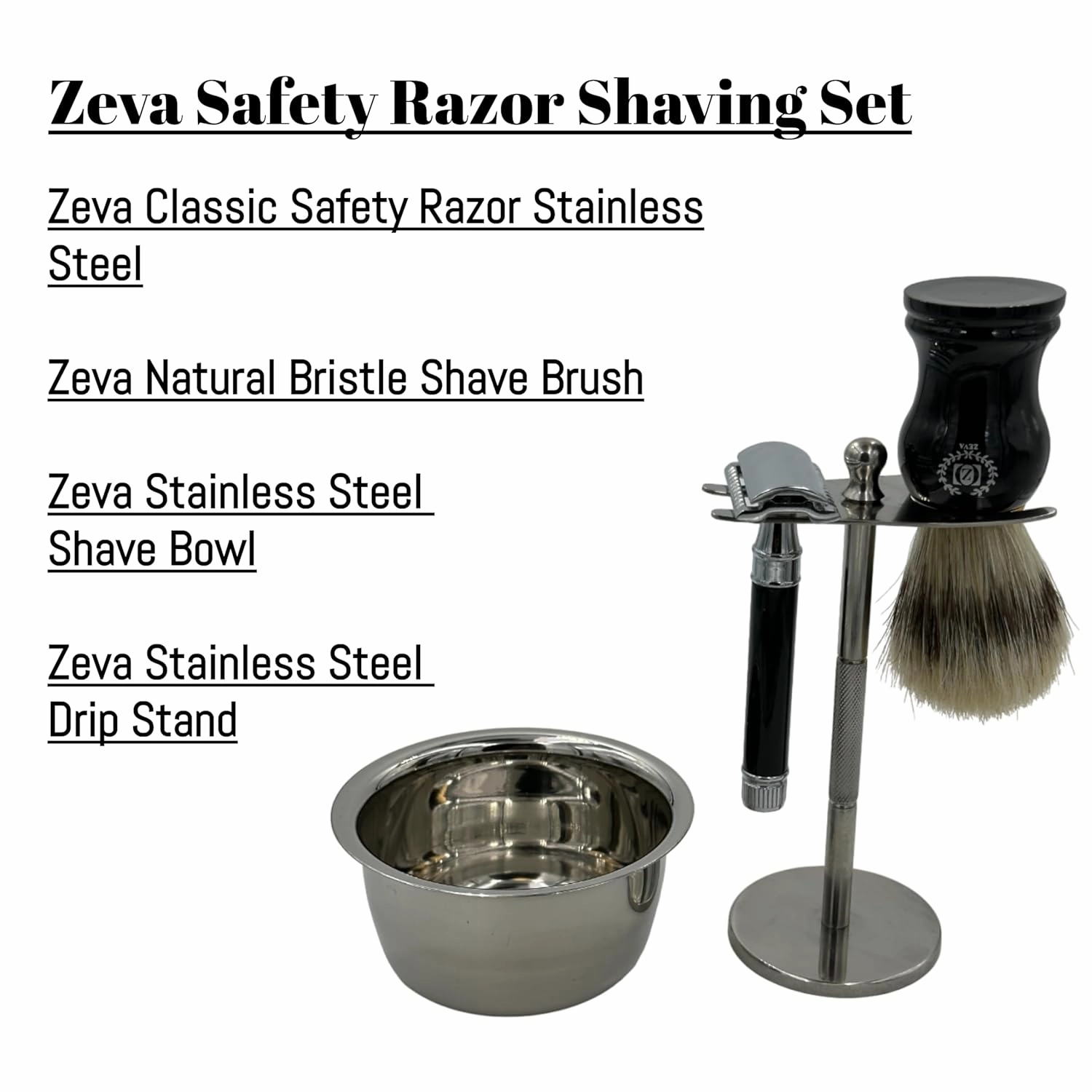 Vintage Wet Shave Grooming Set for Men - Safety Razor, Shaving Brush, Drip Stand, Shave Soap, Bowl & 10 Double Edge Blades (Gray)
