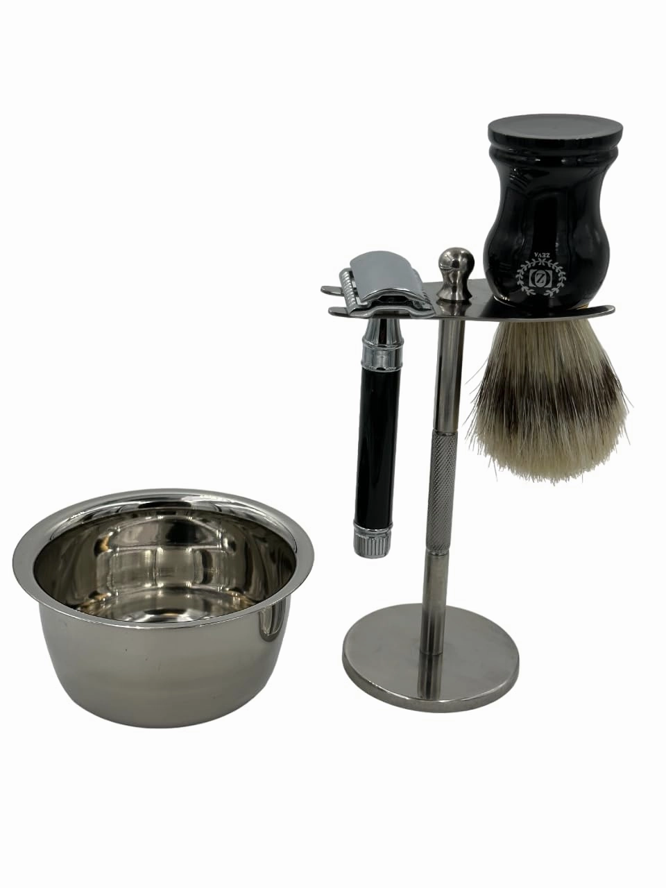 Vintage Wet Shave Grooming Set for Men - Safety Razor, Shaving Brush, Drip Stand, Shave Soap, Bowl & 10 Double Edge Blades (Gray)
