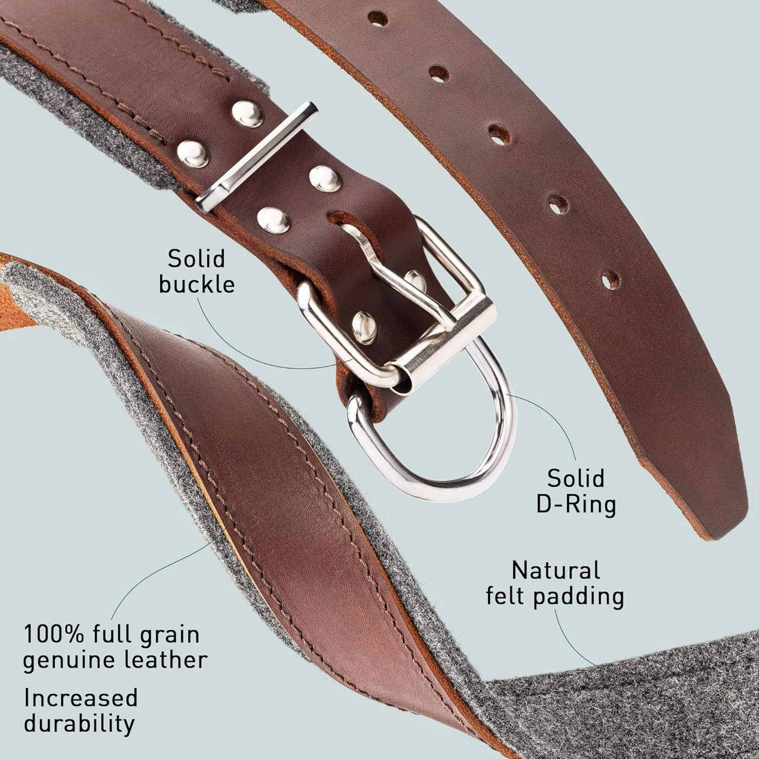 Viper Classic Padded Leather Dog Collar with Natural Felt Lining – Adjustable, Durable & Comfortable Full-Grain Leather Collar, 1.5in Wide | Ideal for Training Medium, Large & Giant Breeds