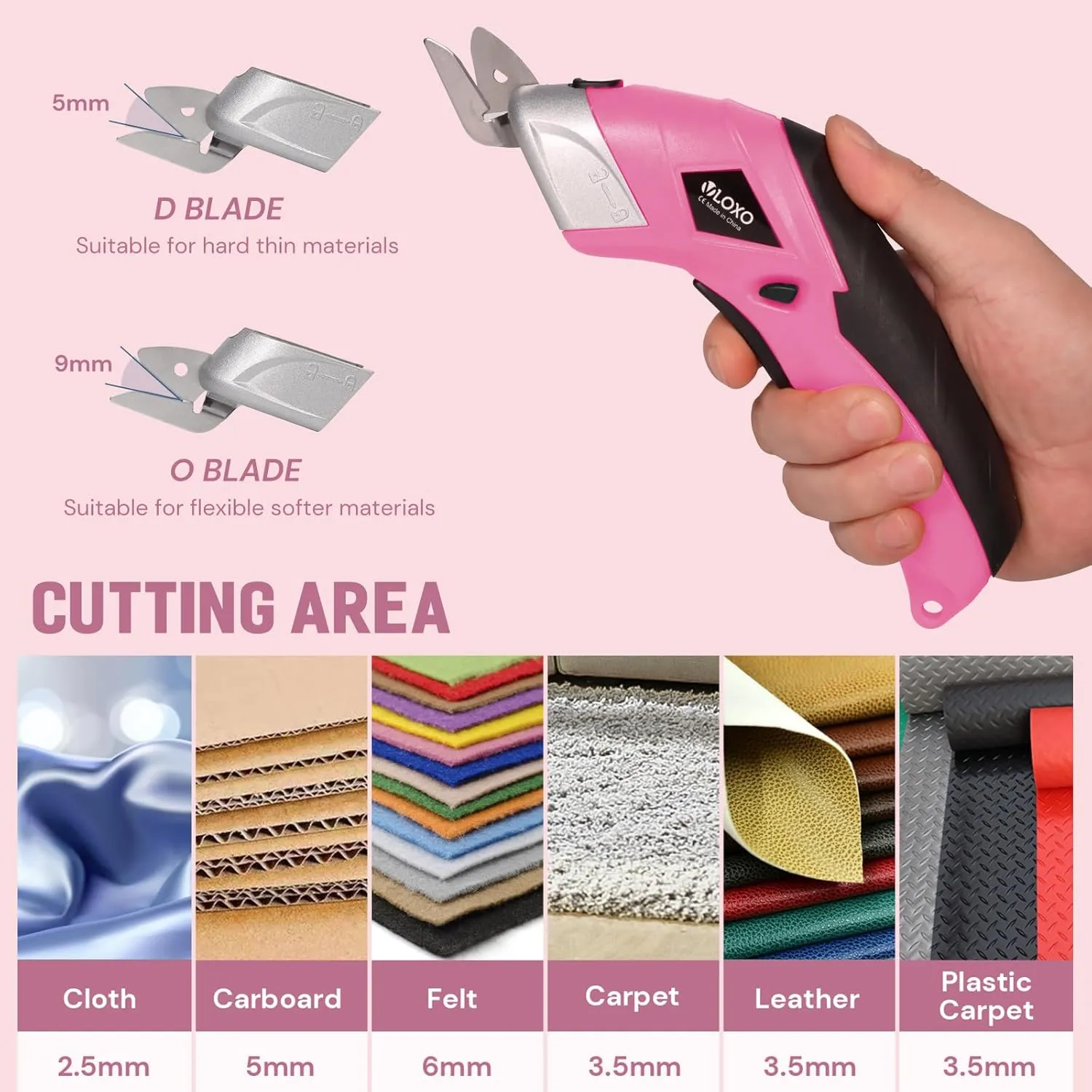 VLOXO Cordless Electric Scissors with 2 Blades Rechargeable Powerful Shears Cutting Tool for Fabric Cardboard Carpet Leather Felt with Charger & Storage Box-Pink