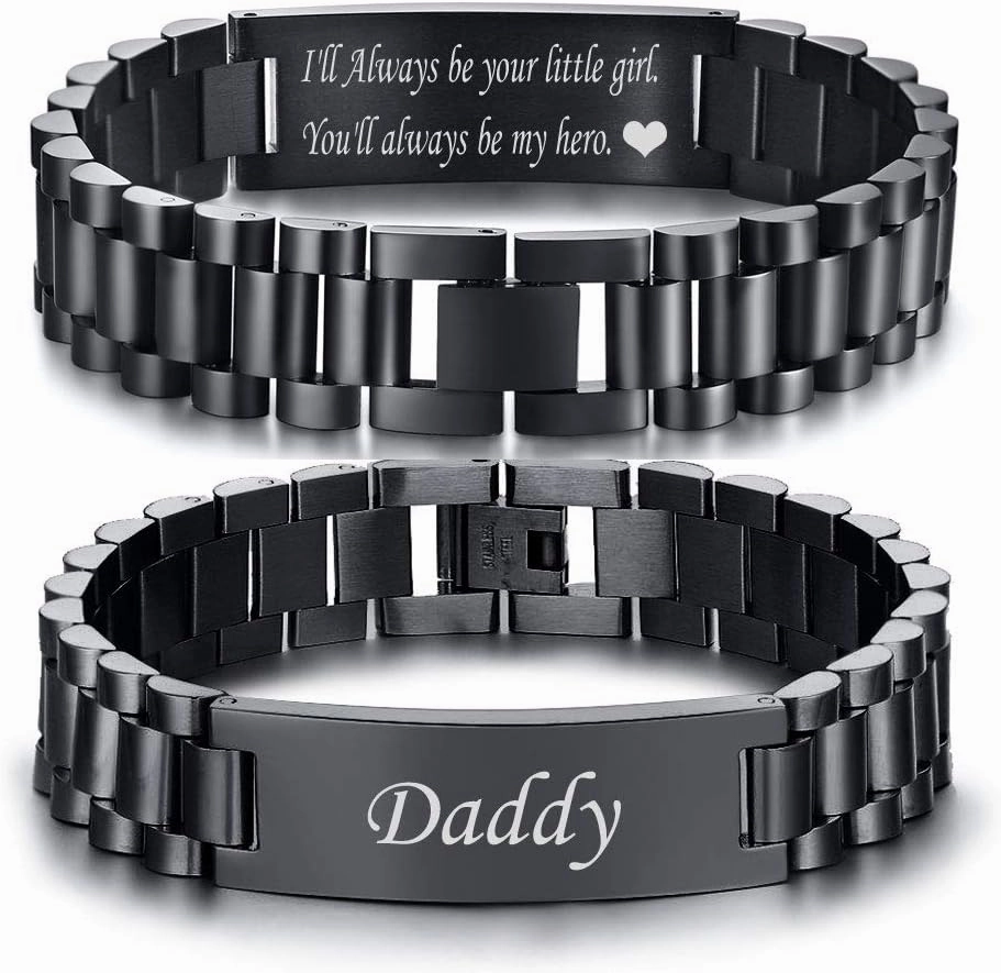VNOX Masculine Watch Band Stainless Steel Link Bracelet Personalized Jewelry Gift for Men DAD Father Husband Boyfriend