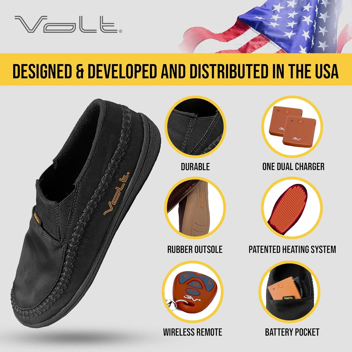 Volt Rechargeable Heated Slippers - Comfortable Foot Warmers Shoes with Heated Insoles - Indoor/Outdoor Warm Slippers