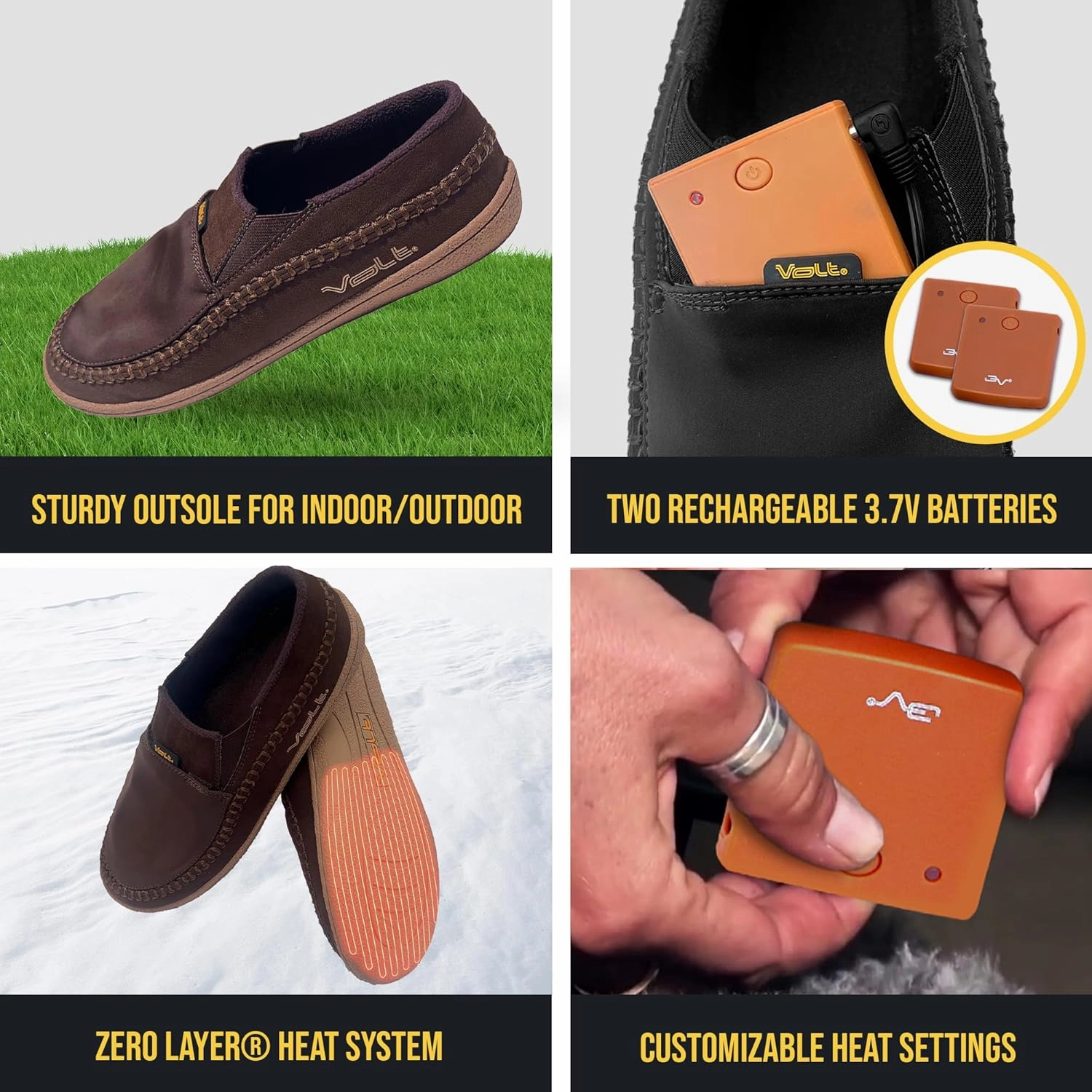 Volt Rechargeable Heated Slippers - Comfortable Foot Warmers Shoes with Heated Insoles - Indoor/Outdoor Warm Slippers