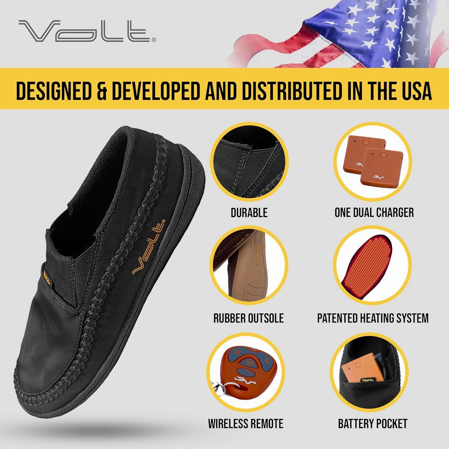 Volt Rechargeable Heated Slippers - Comfortable Foot Warmers Shoes with Heated Insoles - Indoor/Outdoor Warm Slippers