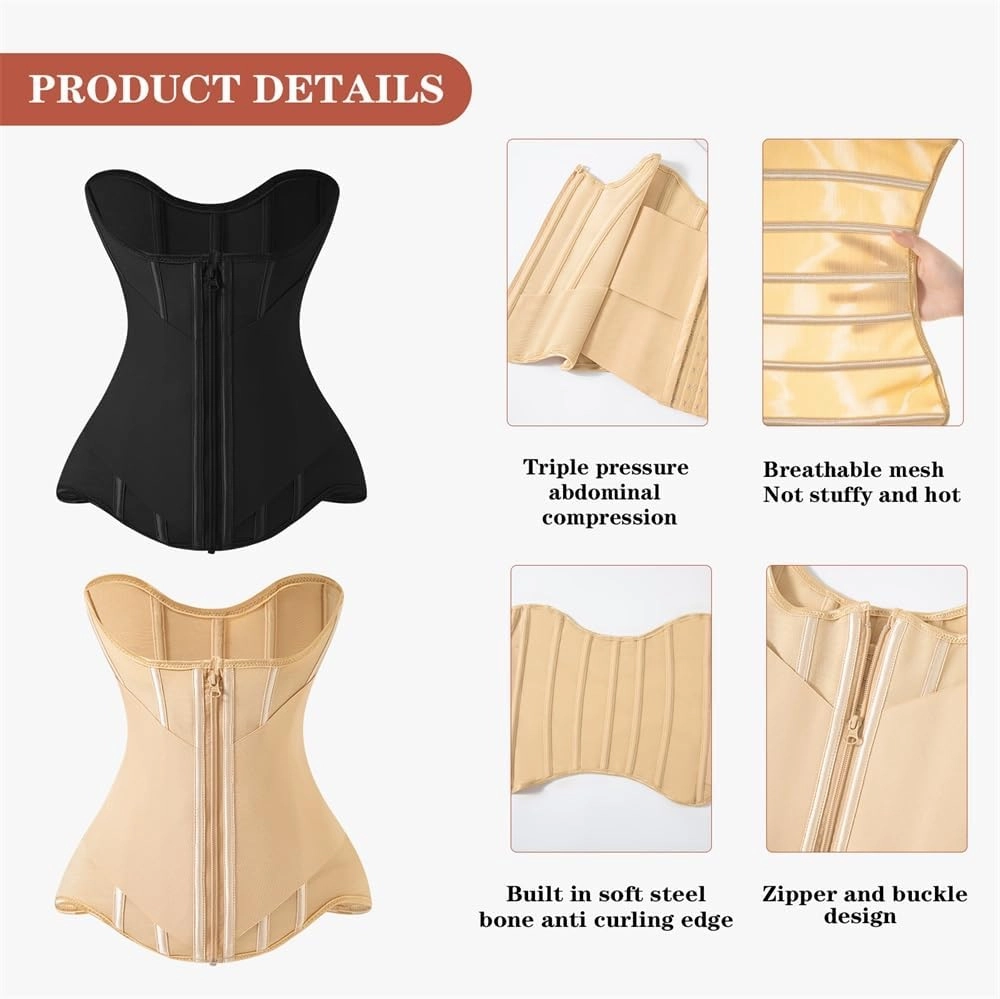 Waist Cincher for Women Shapewear Workout Girdle Tummy Control Shaper Slimming Waist Trainer Corset with Zipper