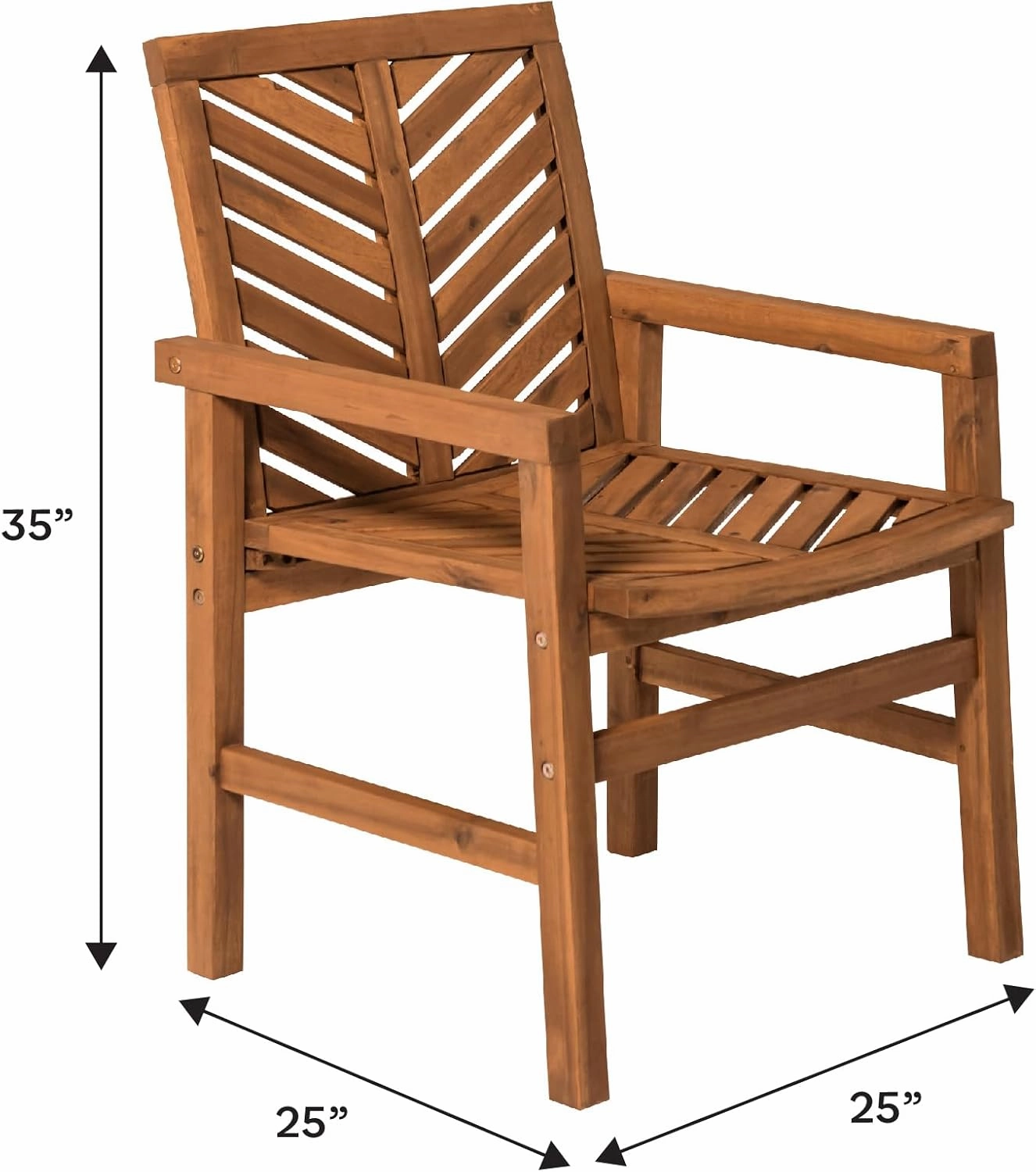 Walker Edison 2 Piece Outdoor Patio Chevron Wood Chair Set All Weather Backyard Conversation Garden Poolside Balcony, Set of 2, Brown