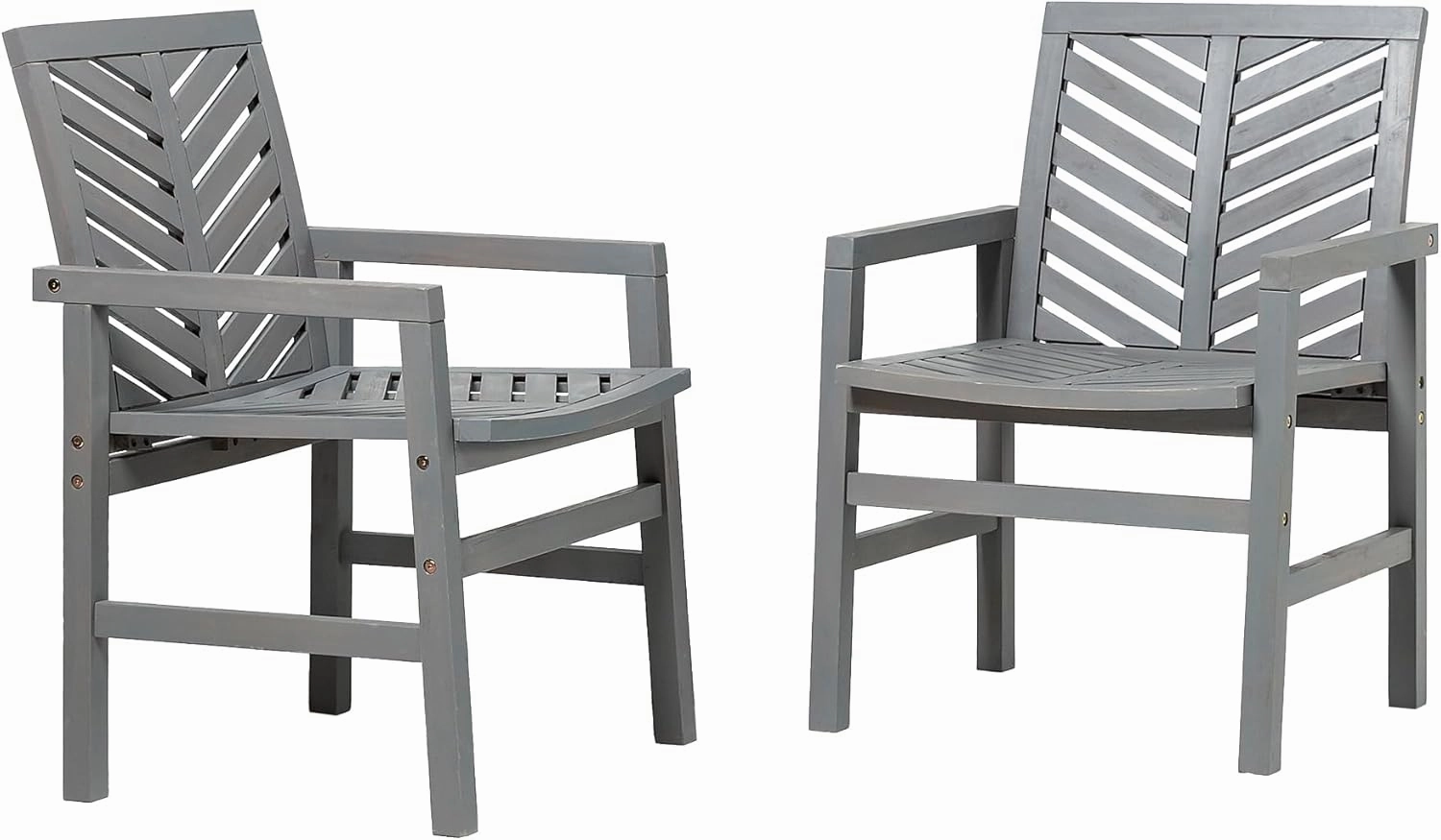 Walker Edison 2 Piece Outdoor Patio Chevron Wood Chair Set All Weather Backyard Conversation Garden Poolside Balcony, Set of 2, Grey