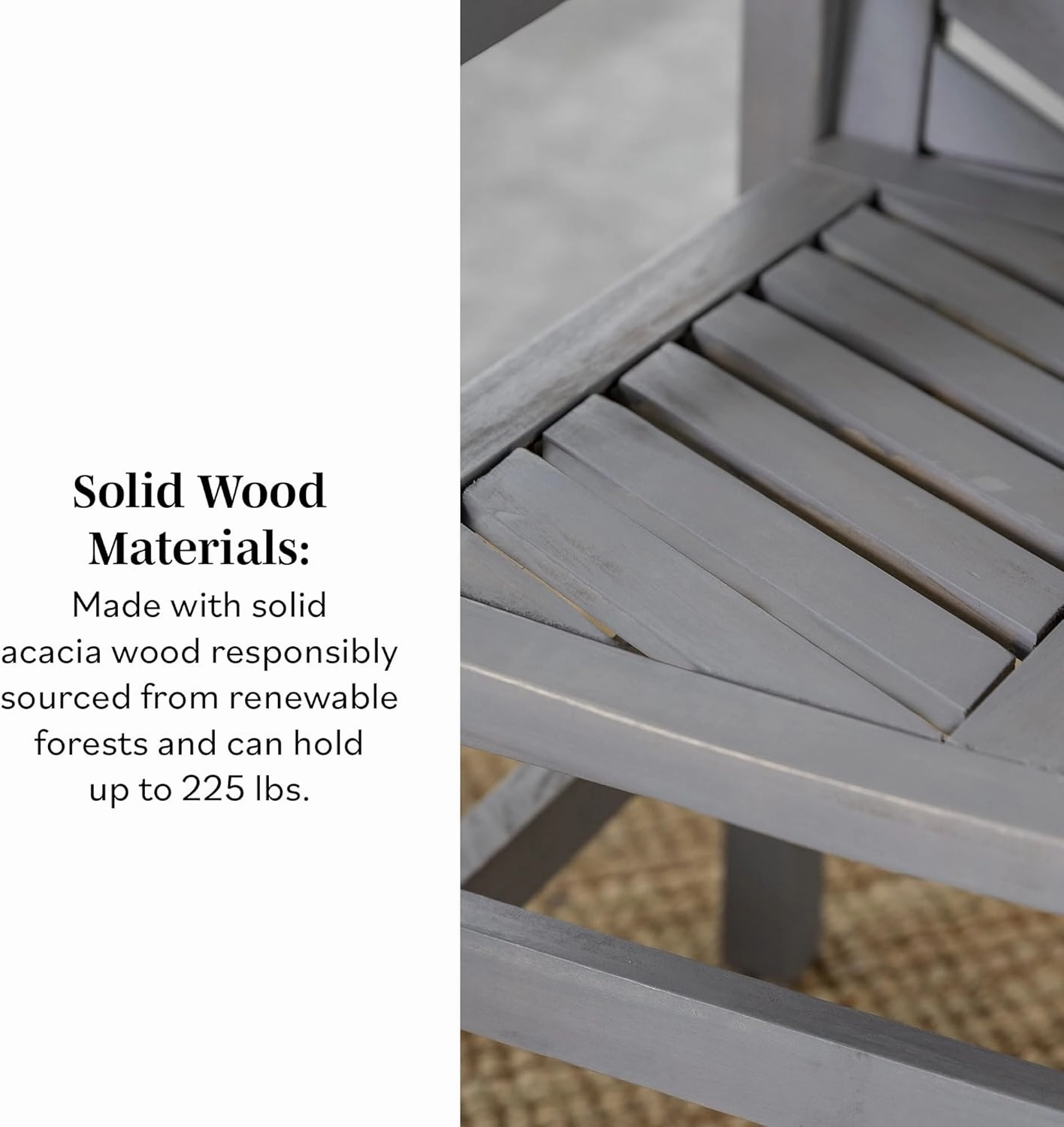Walker Edison 2 Piece Outdoor Patio Chevron Wood Chair Set All Weather Backyard Conversation Garden Poolside Balcony, Set of 2, Grey
