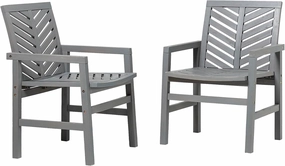 Walker Edison 2 Piece Outdoor Patio Chevron Wood Chair Set All Weather Backyard Conversation Garden Poolside Balcony, Set of 2, Grey