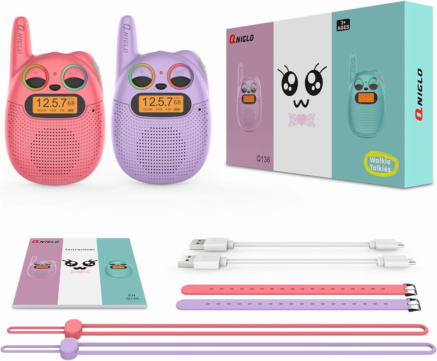 Walkie Talkies for Kids Rechargeable, Christmas Birthday Gifts for Girls Age 3-9,Easy to Use Kids Walkie Talkies,Spy Games Toys for 3 4 5 6 7 8 9 10 12 Year Old Girl with USB Chargeable Battery 2 Pack