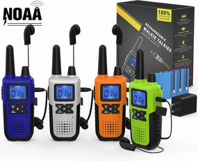 Walkie Talkies Long Range for Adults Rechargeable with Earpiece NOAA Weather Alert, Multi-purpose 2 Way Radio 4 Pack for Team Work Senior Care Kid Adventure Family Camping Hiking Skiing Cruise