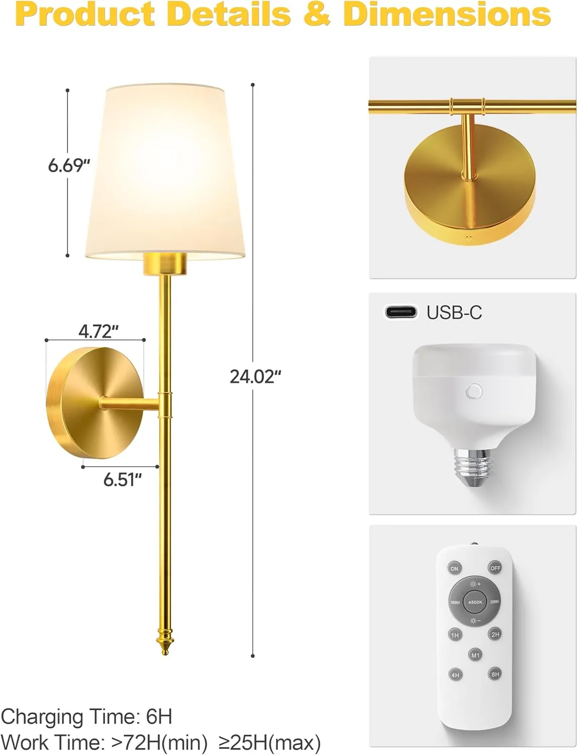 Wall Lights Battery Operated Wall Sconces Set of 2,Gold Wireless Wall Sconces with Remote,9 Colors Modes Rechargeable Wall lamp for Bedroom Living Room
