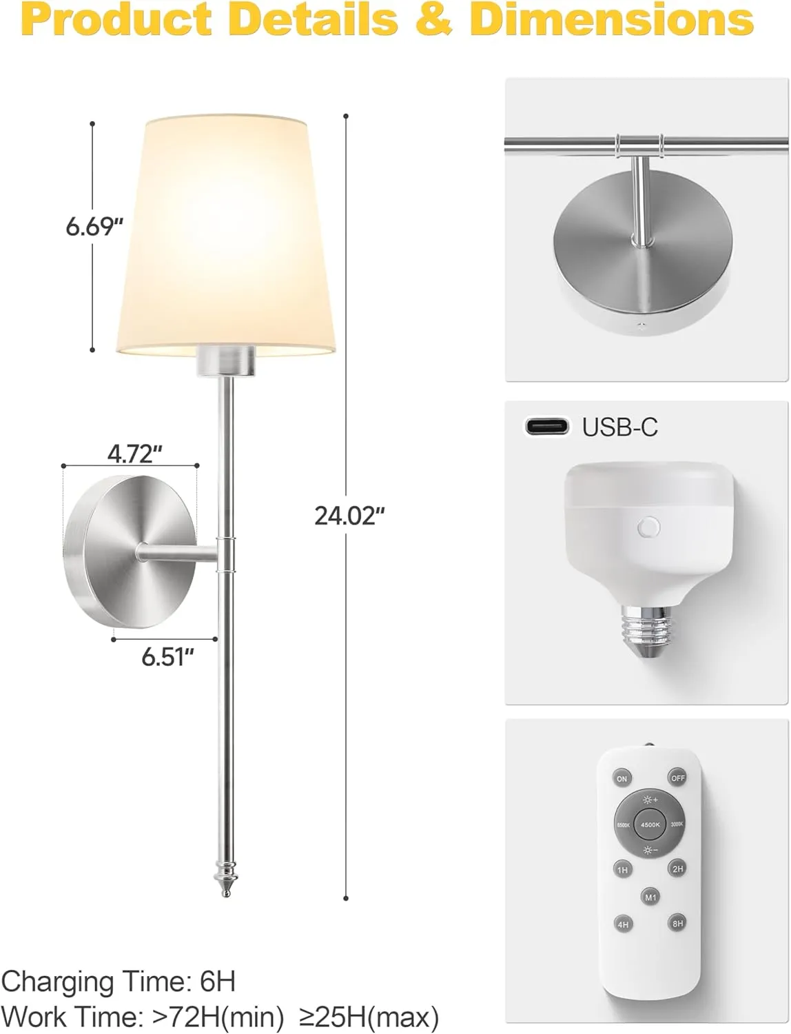 Wall Lights Battery Operated Wall Sconces Set of 2,Silver Wireless Wall Sconces with Remote,9 Colors Modes Rechargeable Wall lamp for Bedroom Living Room