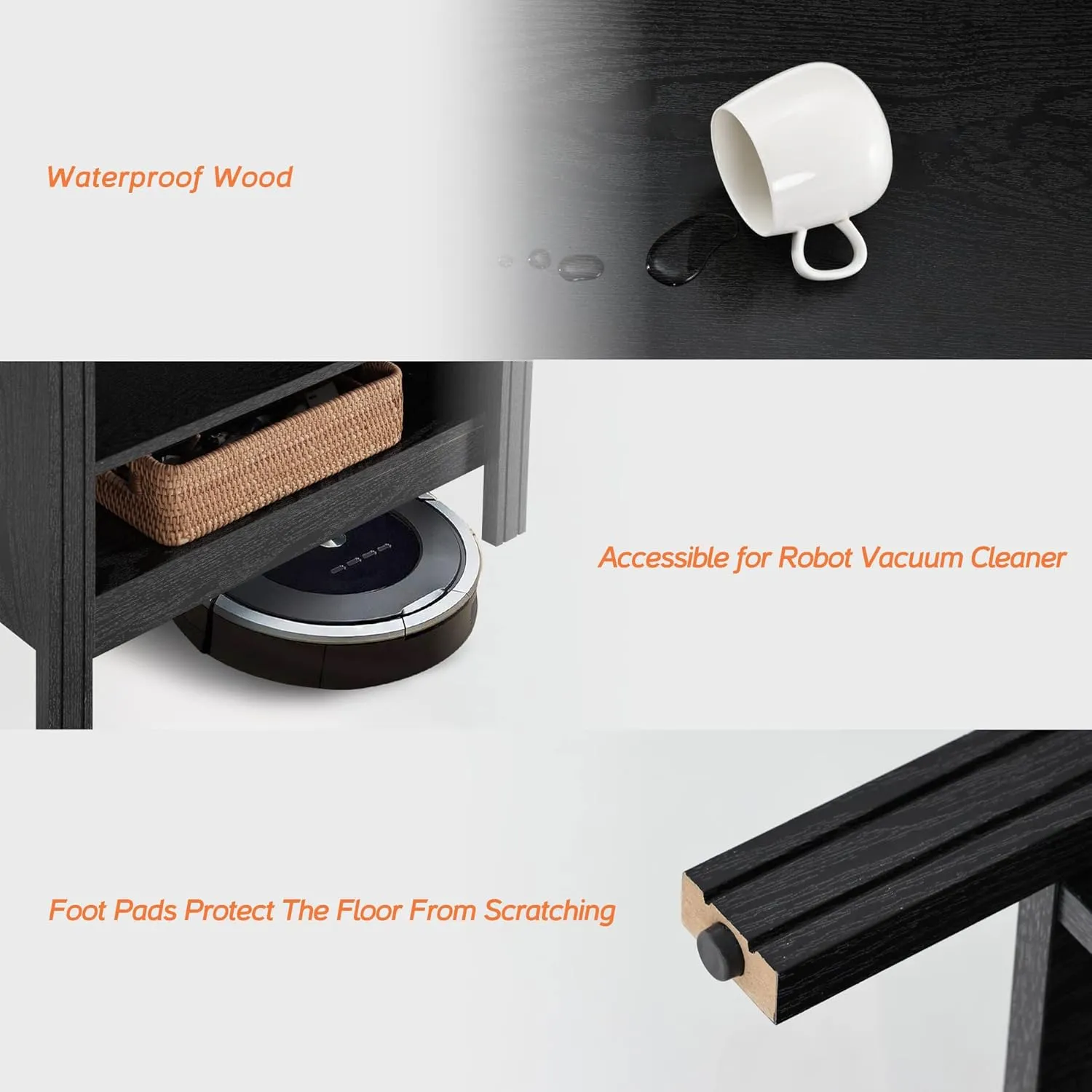 WAMPAT Black End Tables Set of 2, Small Square Side Table for Living Room, 2-Tier Wood Nightstand with Storage Shelf for Bedroom, Office, 20 Inch Modern Simple Coffee Table