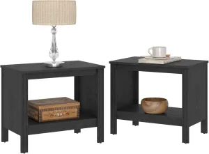 WAMPAT Black End Tables Set of 2, Small Square Side Table for Living Room, 2-Tier Wood Nightstand with Storage Shelf for Bedroom, Office, 20 Inch Modern Simple Coffee Table