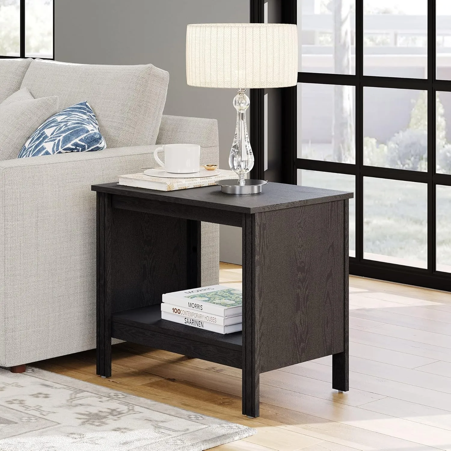 WAMPAT Black End Tables Set of 2, Small Square Side Table for Living Room, 2-Tier Wood Nightstand with Storage Shelf for Bedroom, Office, 20 Inch Modern Simple Coffee Table
