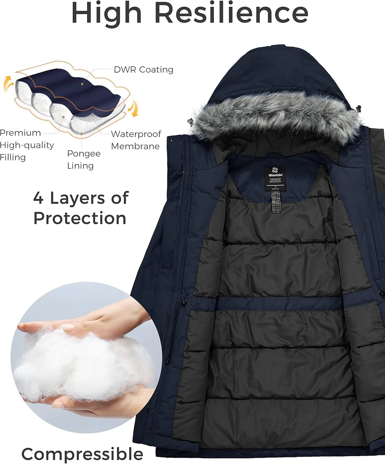 wantdo Women's Hooded Winter Coat Waterproof Warm Long Puffer Jacket Parka