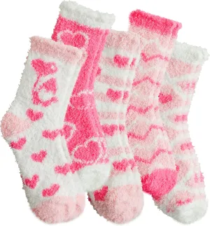 Warm Cozy Valentines Gifts for Her Girlfriend Wife Women Girls-Fluffy Soft Fuzzy Pink Heart Socks-Valentines Basket Stuffers