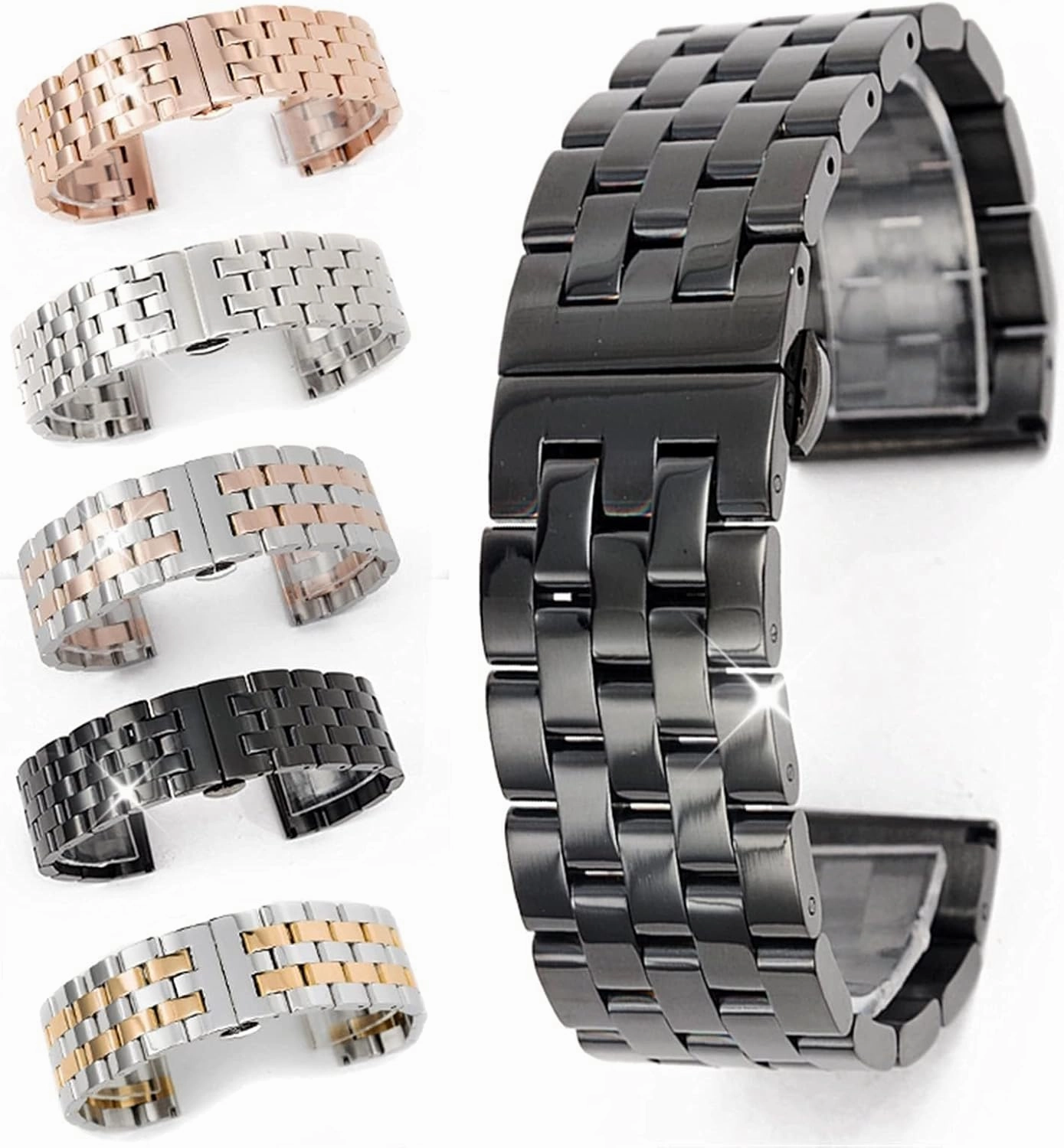 Watch Strap 20mm, 22mm, 24mm, 26mm Black/silver Stainless Steel Quick Release Link Metal Men's And Women's Business Watches