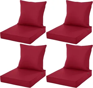 Waterproof Outdoor Chair Cushion Set, Fade and Tear Resistant Patio Furniture Cushions with Removeable Covers, 24x24 Inch, Burgundy, Set of 4
