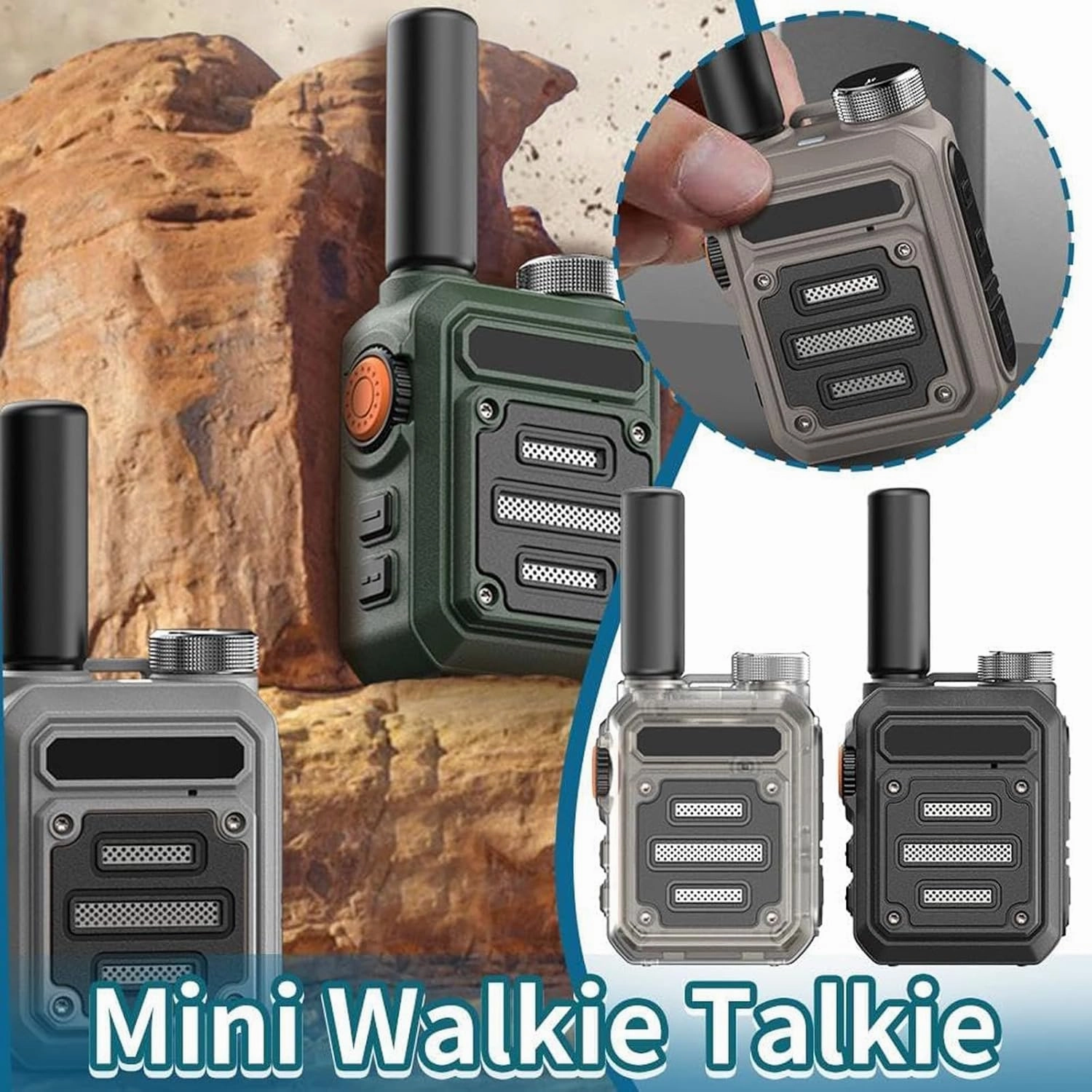Waterproof & Shock Resistant Walkie-Talkies, Instant Communications Walkie Talkies Long Range, Small Walky Talky, Rechargeable Walkie Talkies for 6-Day Battery Life Rechargeable (Khaki)
