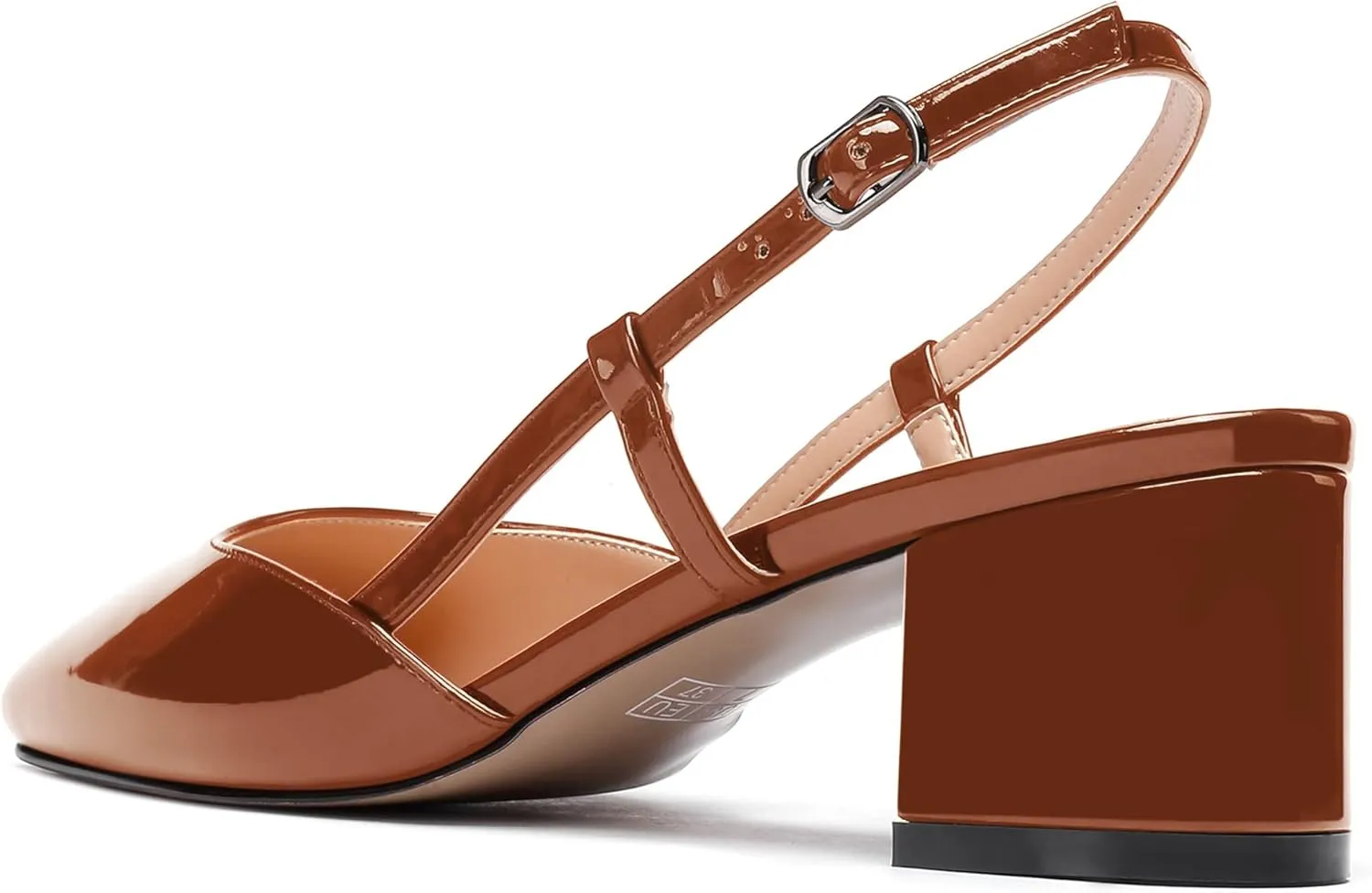 WAYDERNS Women's Ankle Strap Square Toe Block Patent Leather Slingback Chunky Low Heel Pumps Shoes 2 Inch