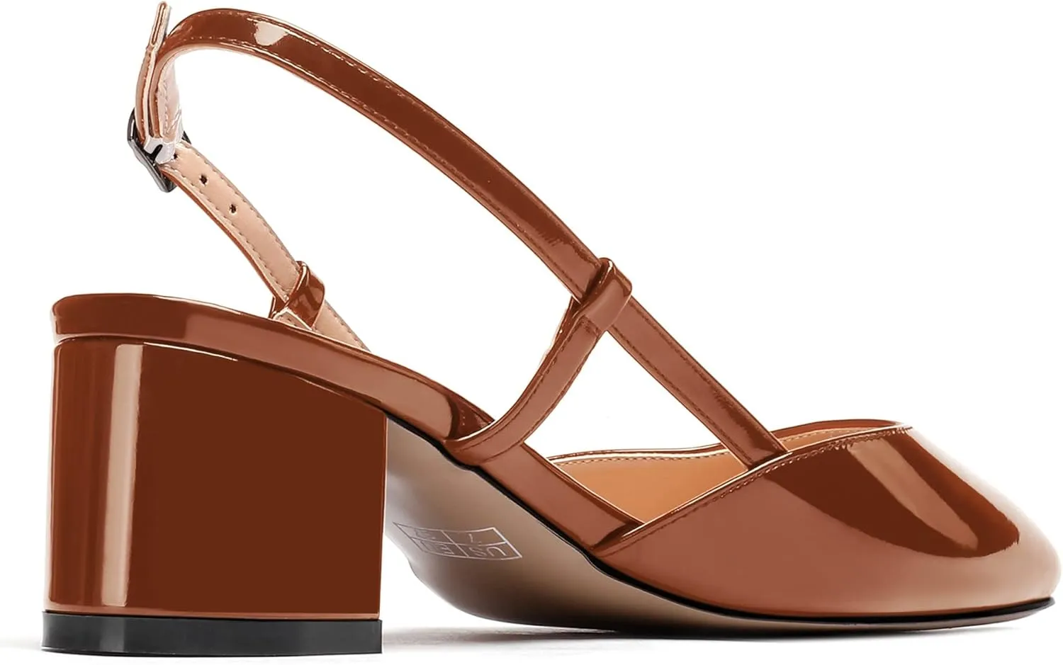 WAYDERNS Women's Ankle Strap Square Toe Block Patent Leather Slingback Chunky Low Heel Pumps Shoes 2 Inch