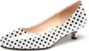 WAYDERNS Women's Patent Round Toe Slip On Low Kitten Heel Pumps Offress Work Dress Shoes 1.5 Inch