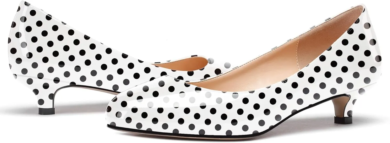 WAYDERNS Women's Patent Round Toe Slip On Low Kitten Heel Pumps Offress Work Dress Shoes 1.5 Inch