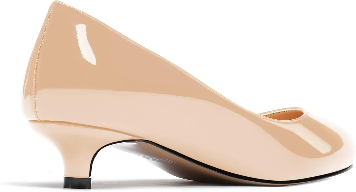 WAYDERNS Women's Patent Round Toe Slip On Low Kitten Heel Pumps Offress Work Dress Shoes 1.5 Inch