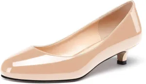 WAYDERNS Women's Patent Round Toe Slip On Low Kitten Heel Pumps Offress Work Dress Shoes 1.5 Inch