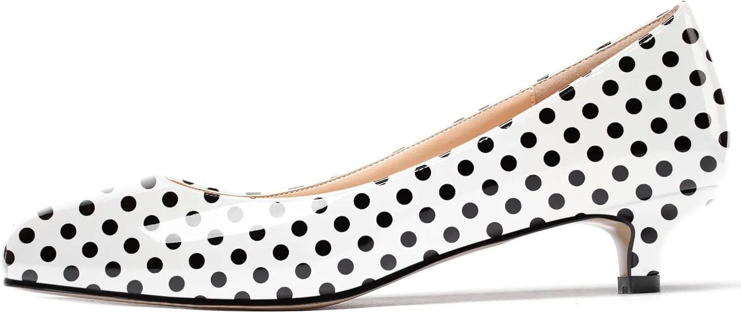 WAYDERNS Women's Patent Round Toe Slip On Low Kitten Heel Pumps Offress Work Dress Shoes 1.5 Inch