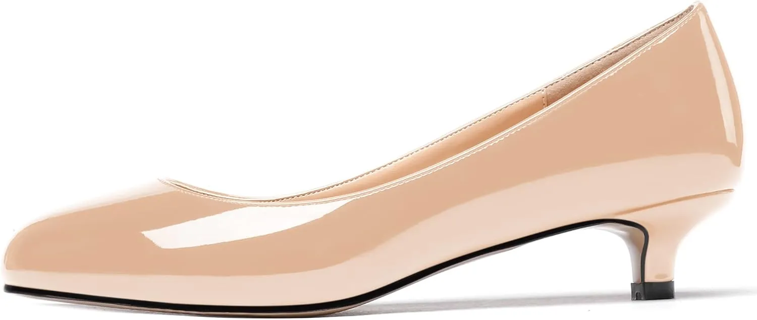 WAYDERNS Women's Patent Round Toe Slip On Low Kitten Heel Pumps Offress Work Dress Shoes 1.5 Inch