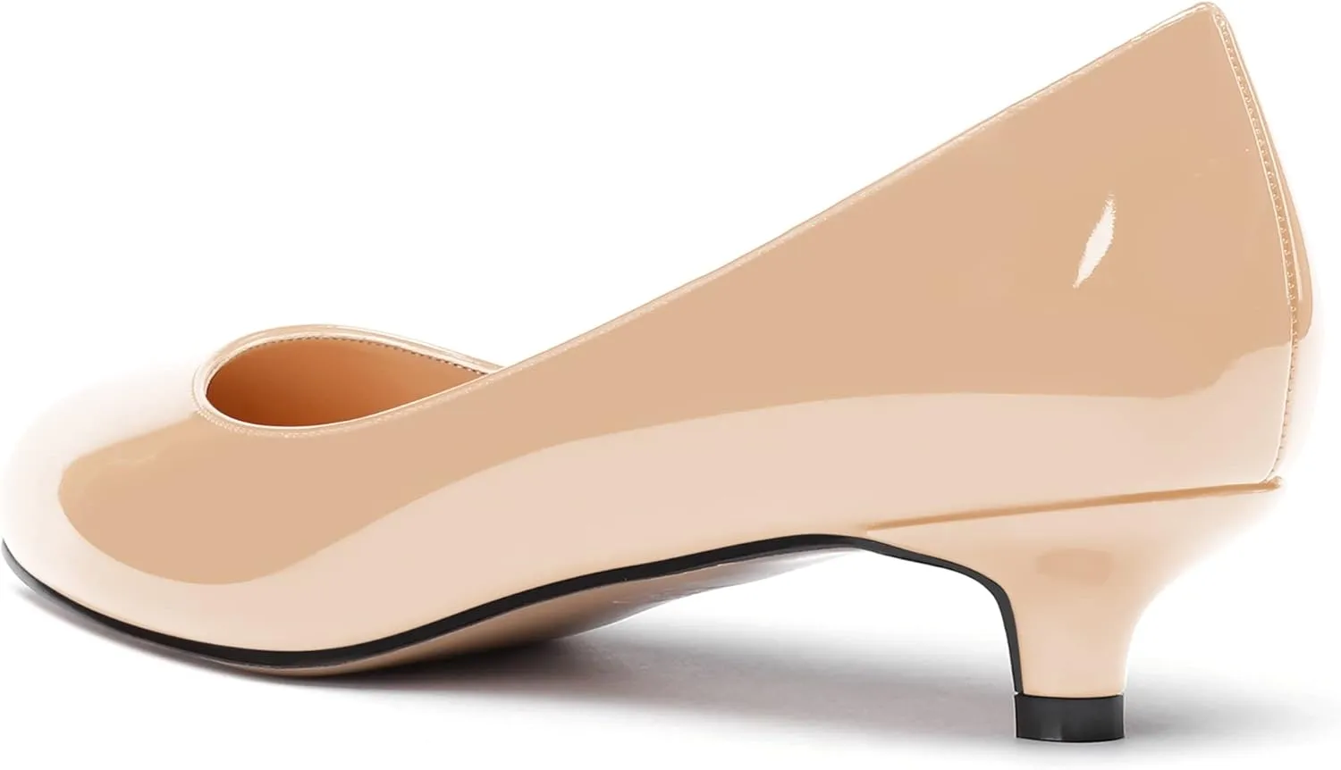 WAYDERNS Women's Patent Round Toe Slip On Low Kitten Heel Pumps Offress Work Dress Shoes 1.5 Inch