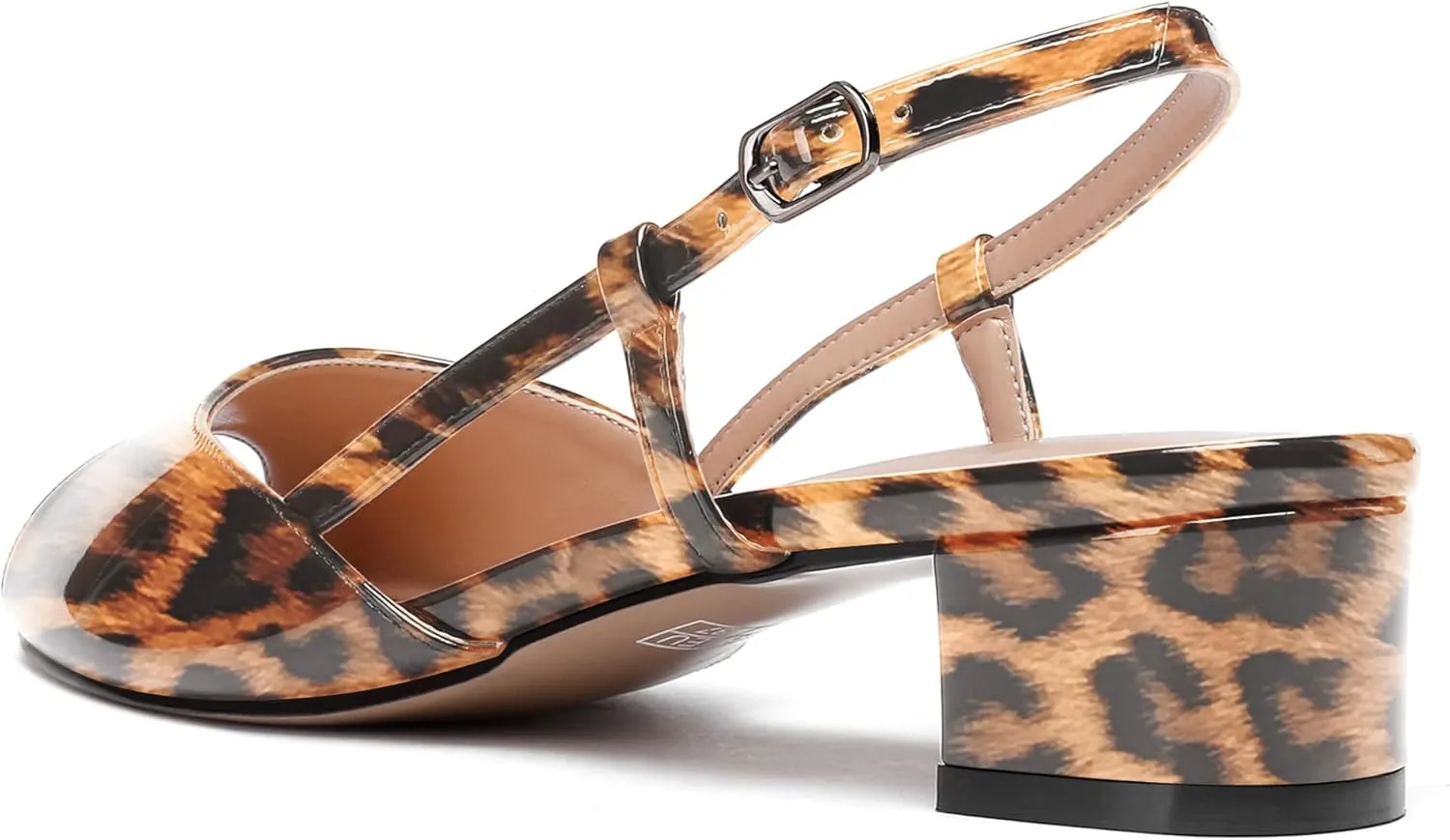 WAYDERNS Women's Slingback Patent Ankle Strap Peep Toe Chunky Low Heel Pumps Shoes 1.5 Inch