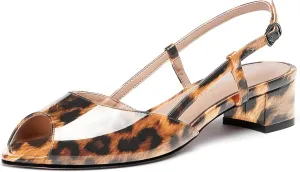 WAYDERNS Women's Slingback Patent Ankle Strap Peep Toe Chunky Low Heel Pumps Shoes 1.5 Inch