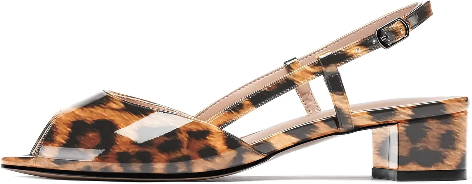 WAYDERNS Women's Slingback Patent Ankle Strap Peep Toe Chunky Low Heel Pumps Shoes 1.5 Inch