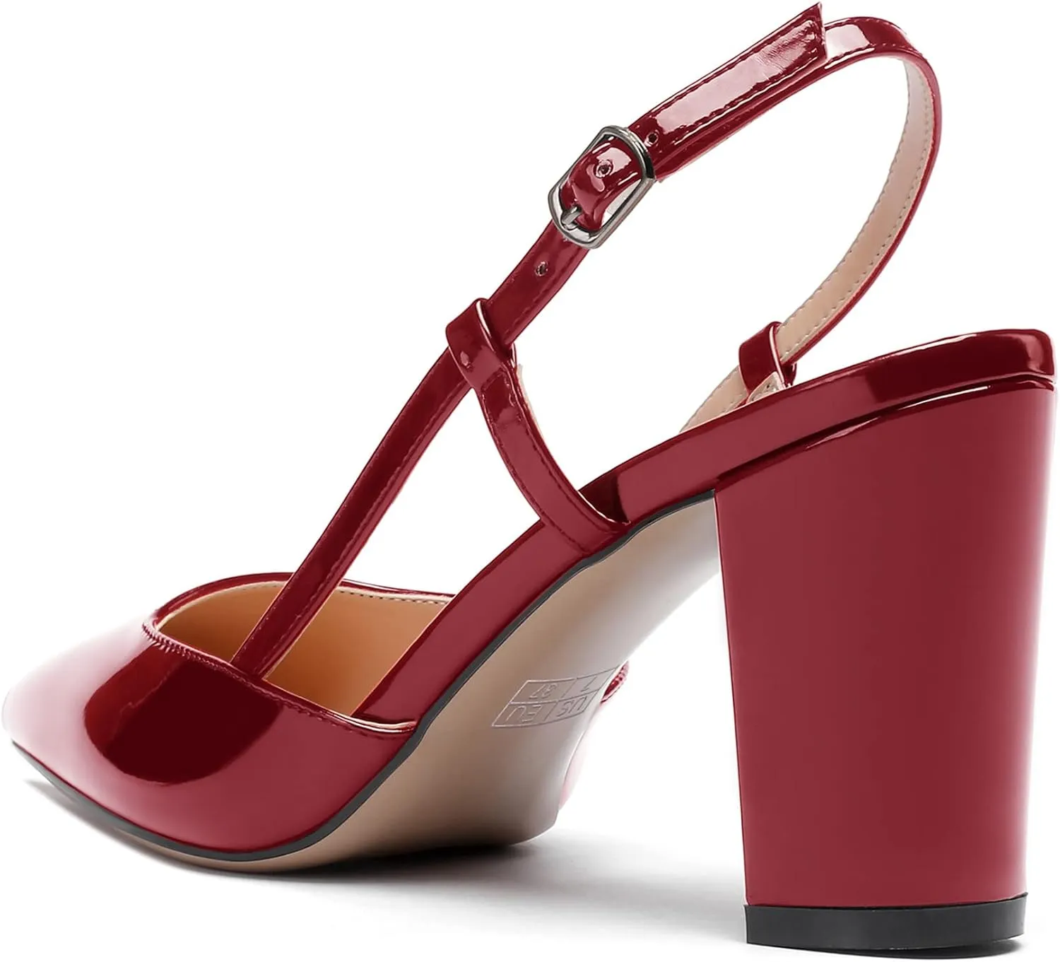 WAYDERNS Women's Slingback Pointed Toe Patent Ankle Strap Block High Heel Pumps Wedding Event Dress Shoes 3 Inch