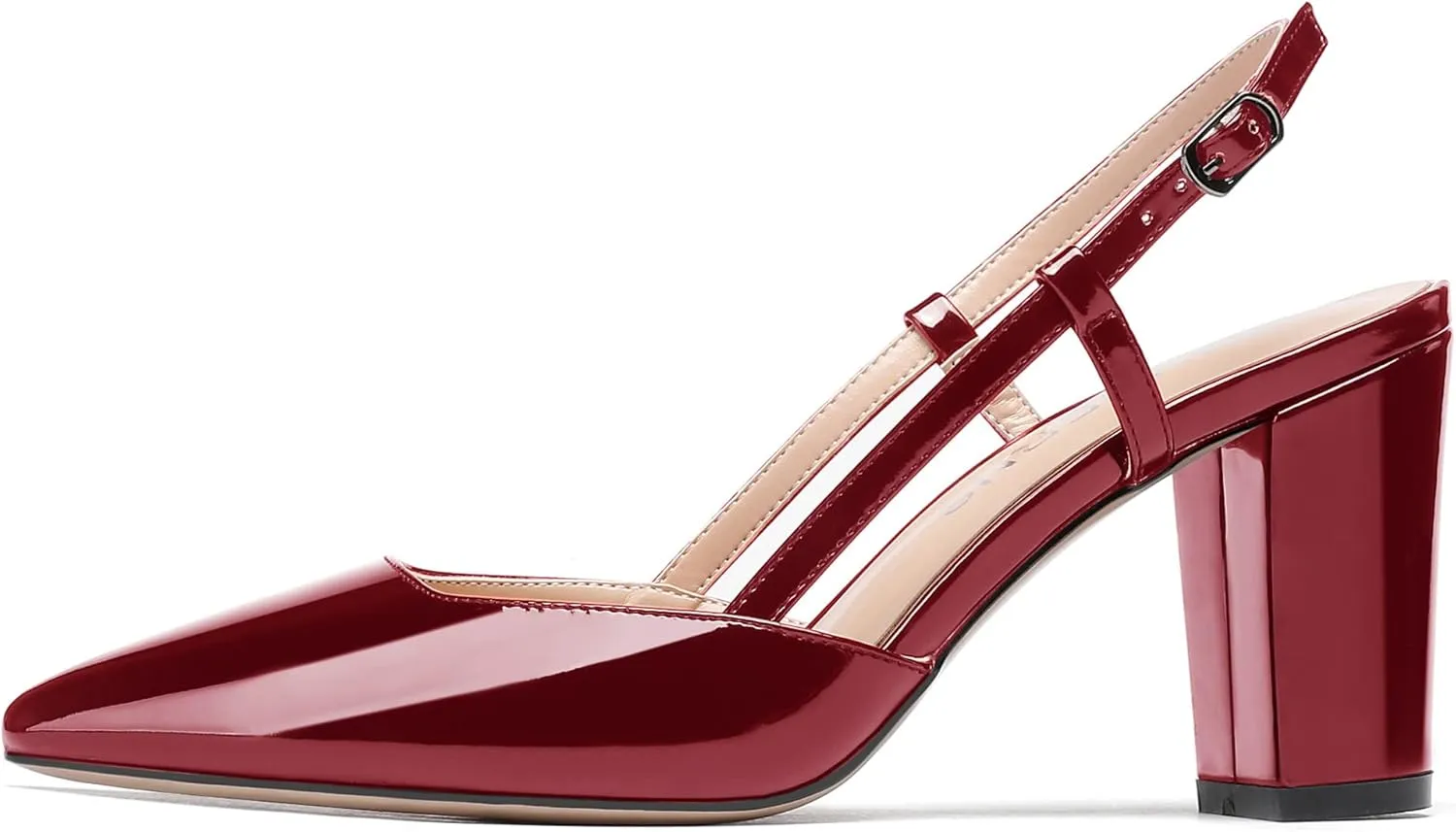 WAYDERNS Women's Slingback Pointed Toe Patent Ankle Strap Block High Heel Pumps Wedding Event Dress Shoes 3 Inch