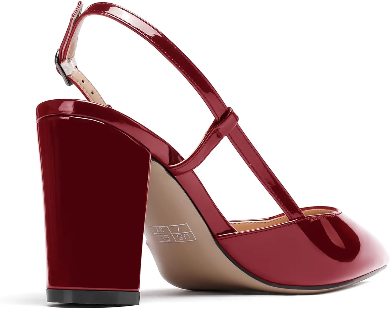 WAYDERNS Women's Slingback Pointed Toe Patent Ankle Strap Block High Heel Pumps Wedding Event Dress Shoes 3 Inch