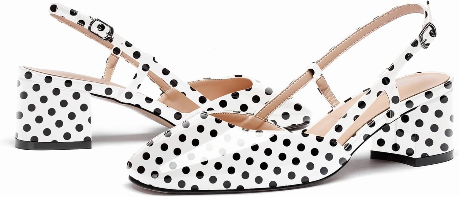 WAYDERNS Women's Ankle Strap Square Toe Block Patent Leather Slingback Chunky Low Heel Pumps Shoes 2 Inch
